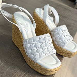 Marc Fisher White and Tan Woven Wedges